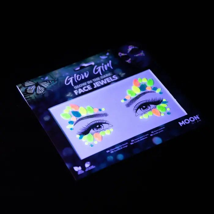 Gezicht steentjes  Glow Girl glow in the dark