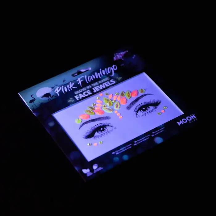 Gezicht steentjes Pink Flamingo glow in the dark