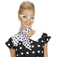 50's sjaal wit zwart polka dots satijn