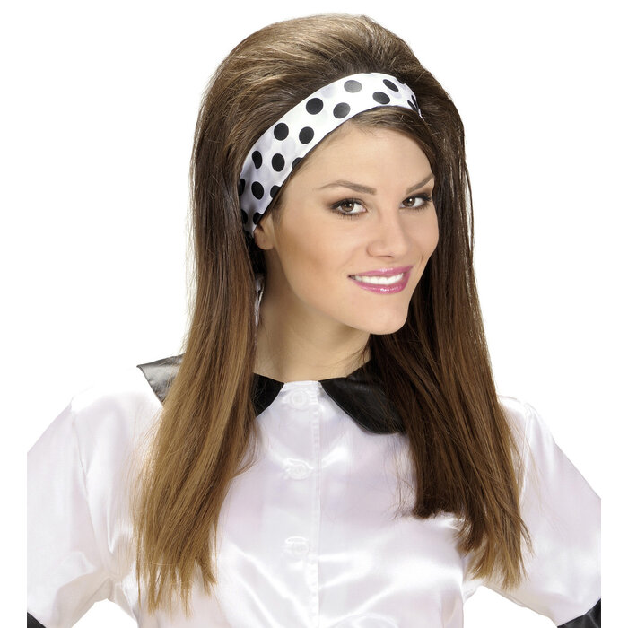 50's sjaal wit zwart polka dots satijn