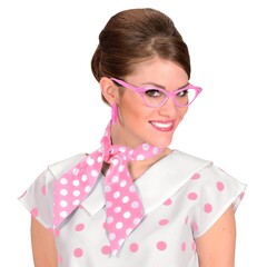 50's sjaal roze wit polka dots satijn