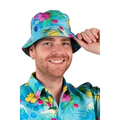 Vissershoedje Hawaii print blauw