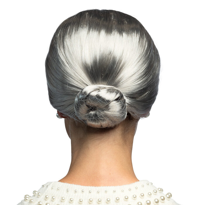 Pruik 'Granny' oma licht grijs met dot