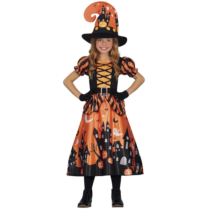 Feestshop.be Oranje heks halloween kleedje meisje