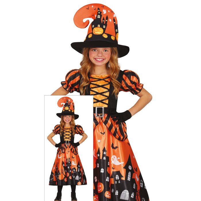 Feestshop.be Oranje heks halloween kleedje meisje