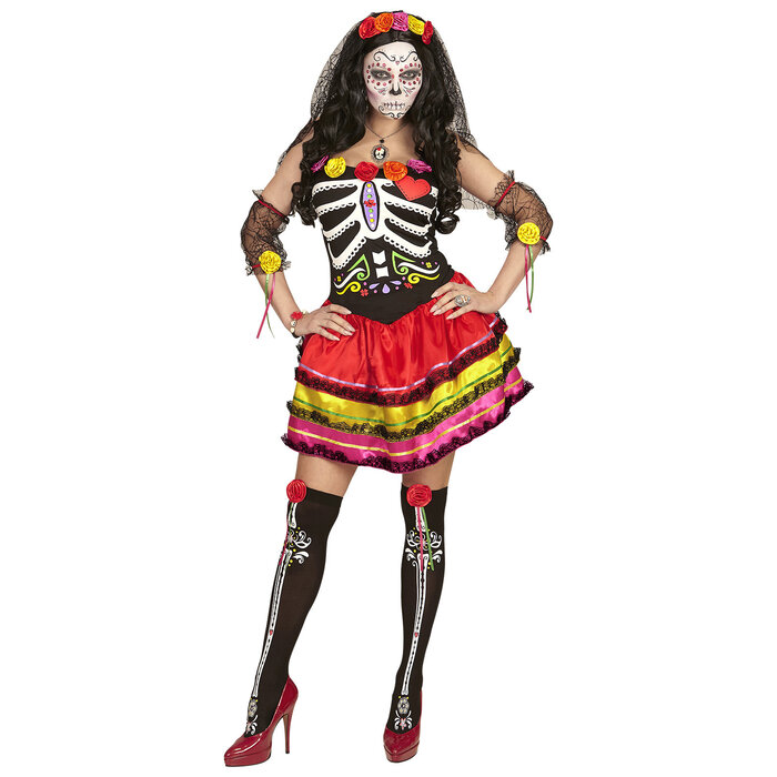 Feestshop.be Mujer dia de los Muertos Halloween kleedje dames