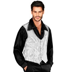 Feestshop.be Glitter paillet vest gilet zilver heren