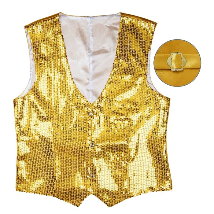 Feestshop.be Glitter paillet vest gilet goud heren