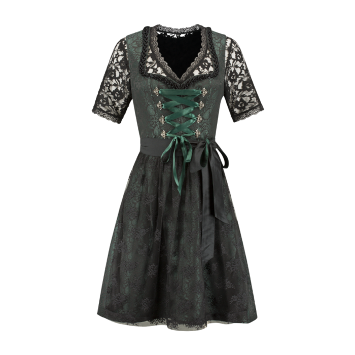 Haus Huberts Luxe Dirndl 2-delig donkergroen/zwart jacquard kanten schort