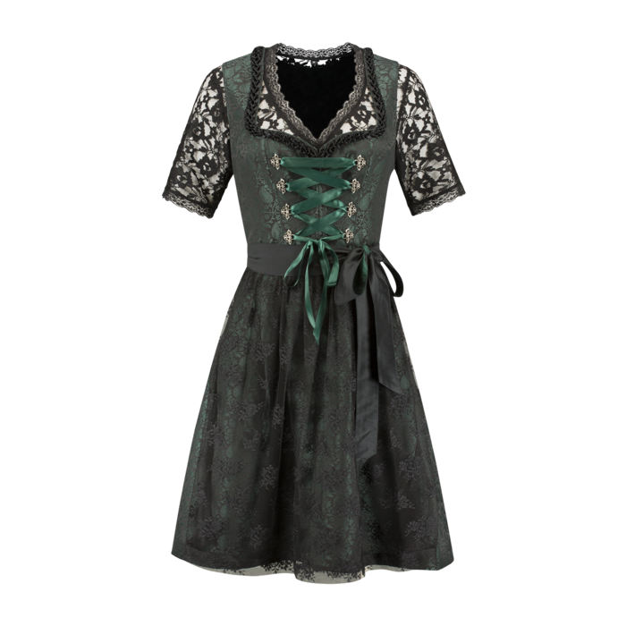 Haus Huberts Luxe Dirndl 2-delig donkergroen/zwart jacquard kanten schort