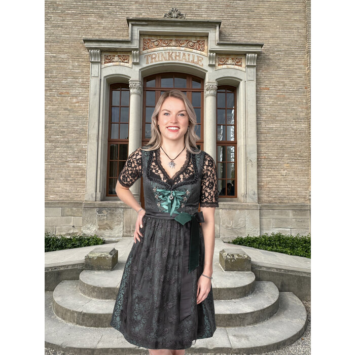 Haus Huberts Luxe Dirndl 2-delig donkergroen/zwart jacquard kanten schort