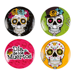 Feestshop.be 4 Buttons Día de los muertos (3 cm)
