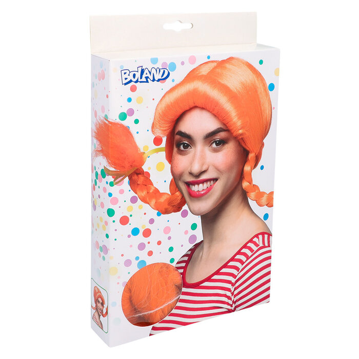 Feestshop.be Pruik met oranje vlechten Pipi