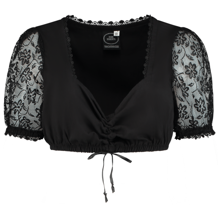 Dirndl blouse zwart met kanten mouwen