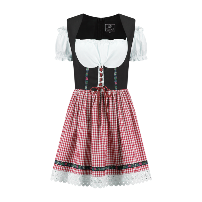 Dirndl Nena kort zwart rood geruit rokje
