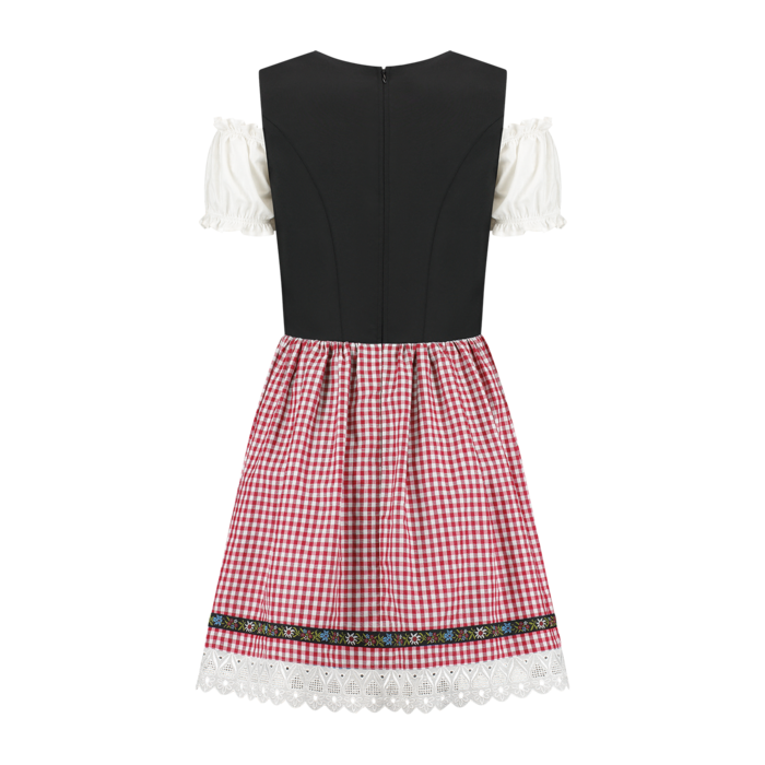 Dirndl Nena kort zwart rood geruit rokje