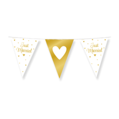 Feestshop.be Vlaggenlijn - Just married 10 meter wit goud
