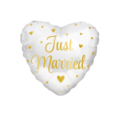Feestshop.be Folie ballon - Just married 46cm wit goud