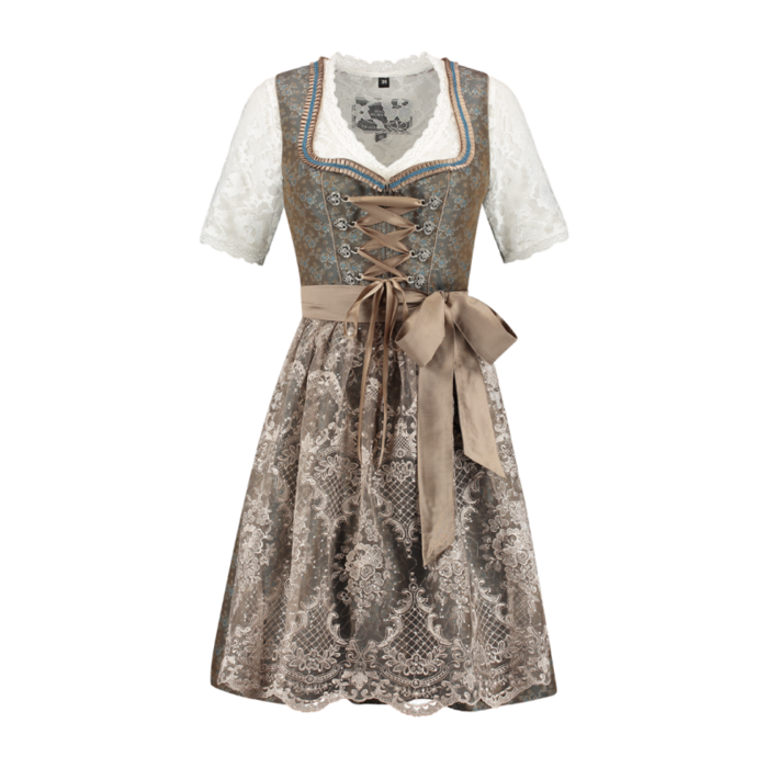 Dirndl 2-delig, jacquard groen/koffie Dirndl + schort