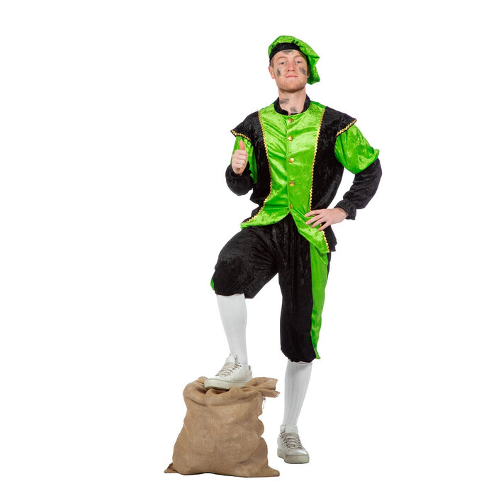 Feestshop.be Pietenpak pansamt groen/zwart heren