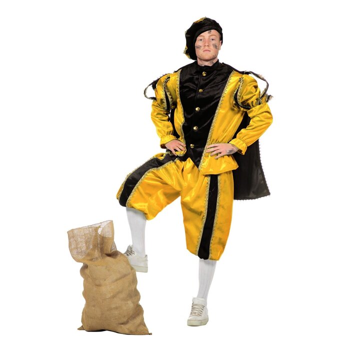 Feestshop.be Luxe piet kostuum geel/zwart imitatie fluweel volwassenen