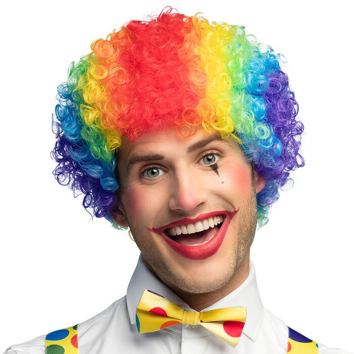 Pruik Clown Curly veelkleurig