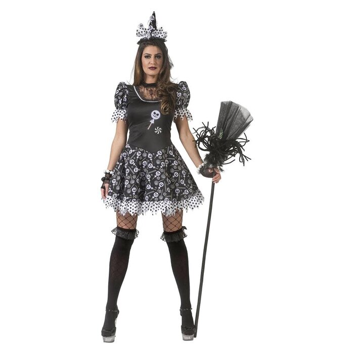 Feestshop.be Zwarte snoepjes heks kleedje Halloween dames
