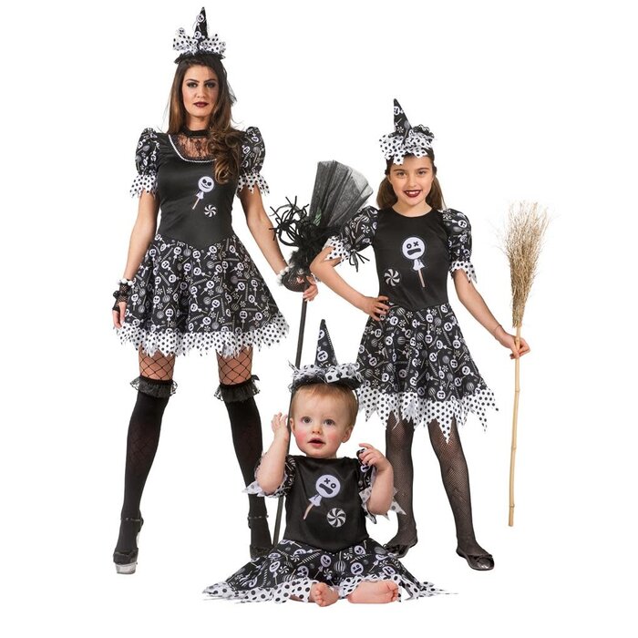 Feestshop.be Zwarte snoepjes heks kleedje Halloween dames