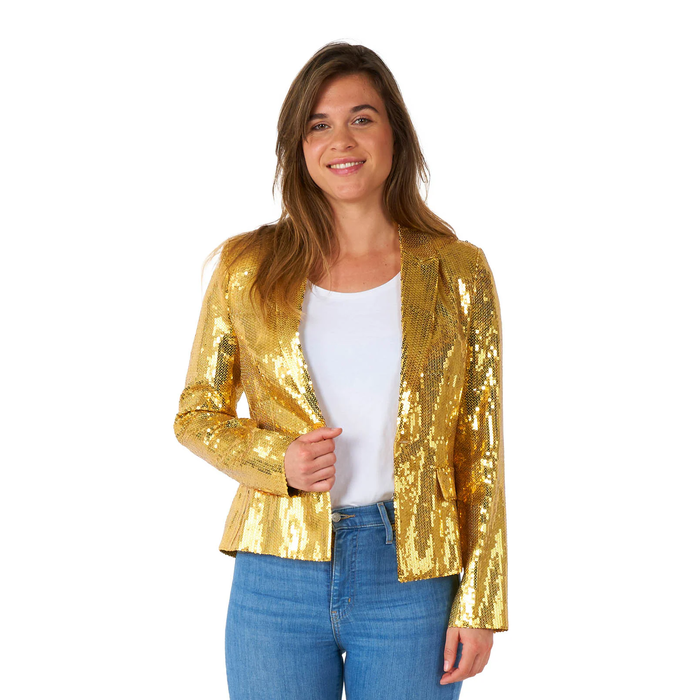 Feestshop.be Blazer pailletten goud dames