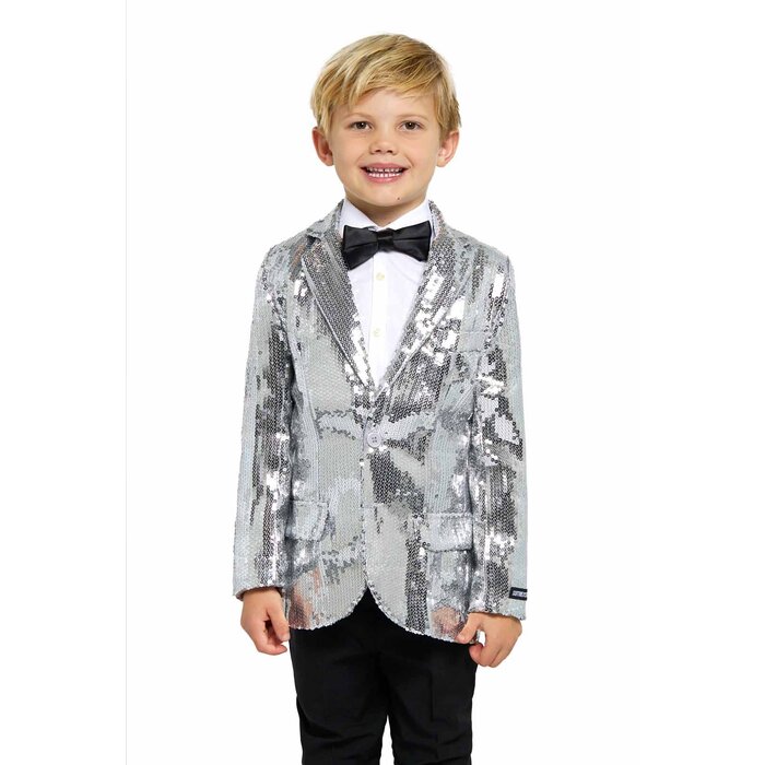 Feestshop.be Blazer pailletten zilver kinderen