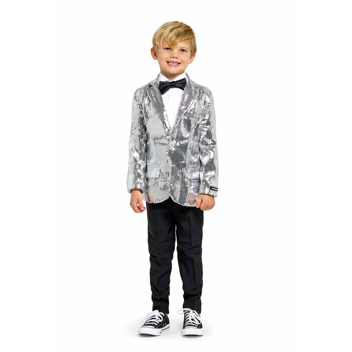 Feestshop.be Blazer pailletten zilver kinderen