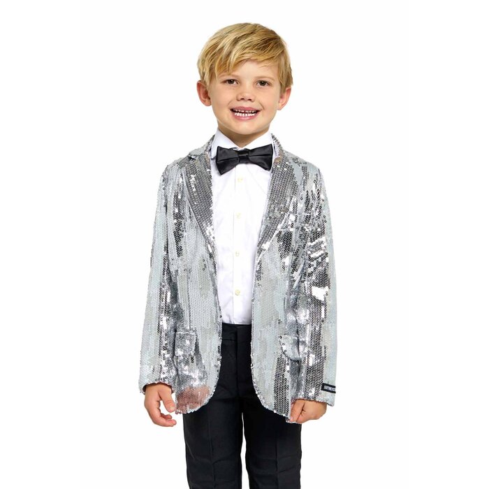 Feestshop.be Blazer pailletten zilver kinderen