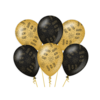 Ballonen Happy new year zwart goud 6 stuks 30cm