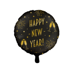 Folie ballon Happy New Year goud zwart 46cm