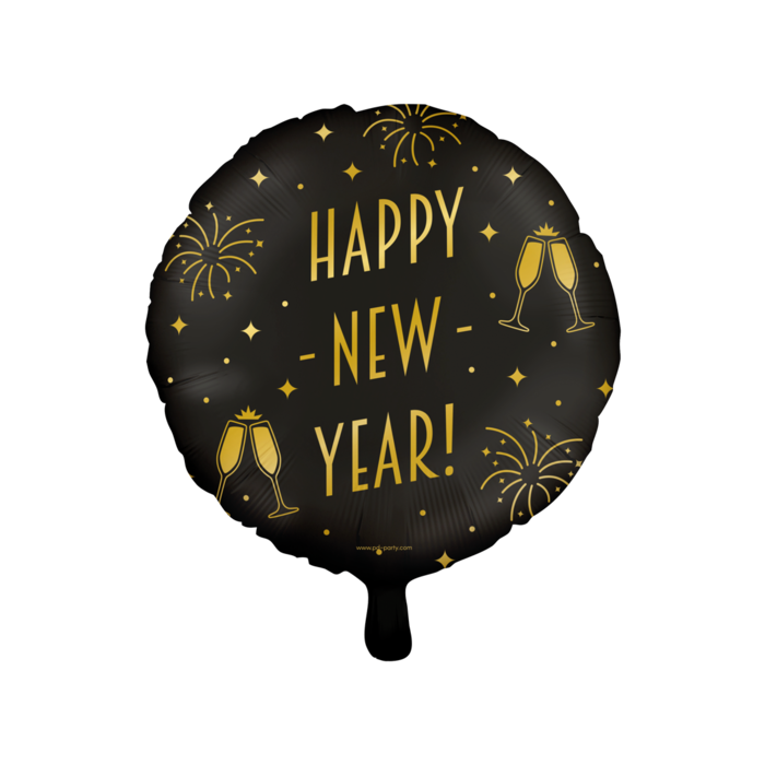 Folie ballon Happy New Year goud zwart 46cm