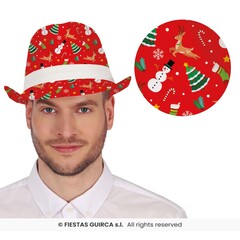 Kerst hoedje rood met print