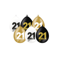 Verjaardag ballonen 21 jaar 30 cm per 6 stuks