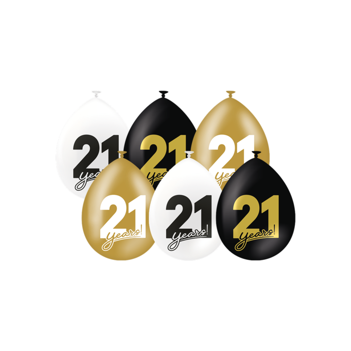 Verjaardag ballonen 21 jaar 30 cm per 6 stuks