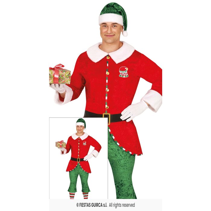 Feestshop.be Kerst elf kostuum heren groen rood