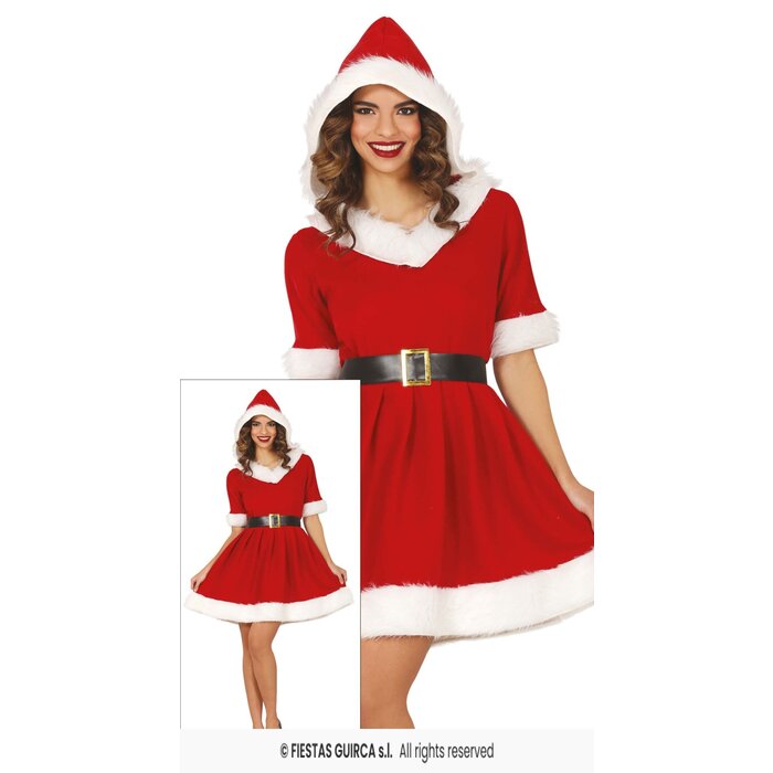 Feestshop.be Kerst kleedje dames rood met wit