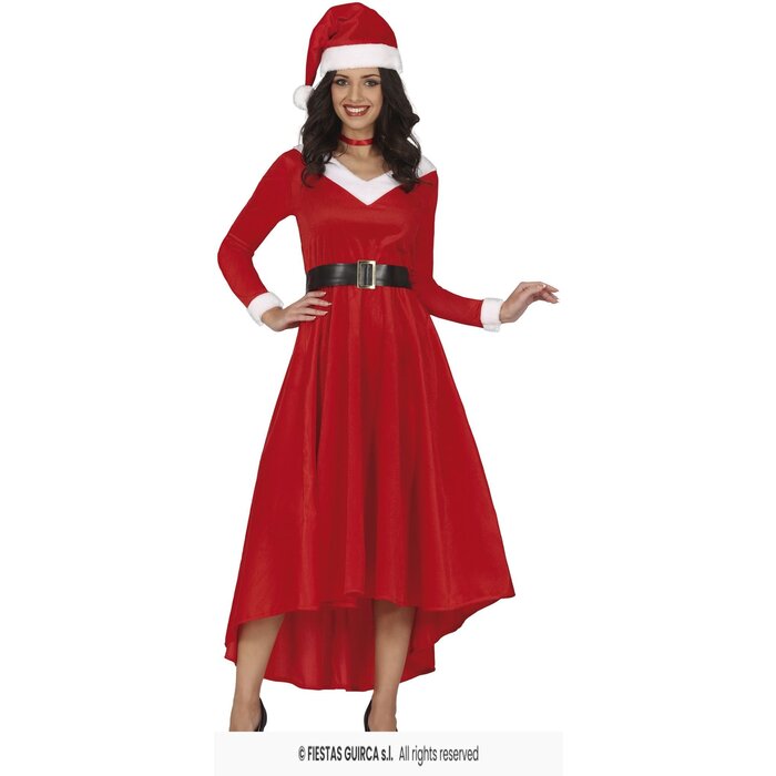 Feestshop.be Kerst kleedje dames lang rood wit