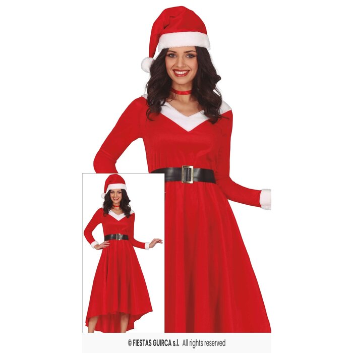 Feestshop.be Kerst kleedje dames lang rood wit