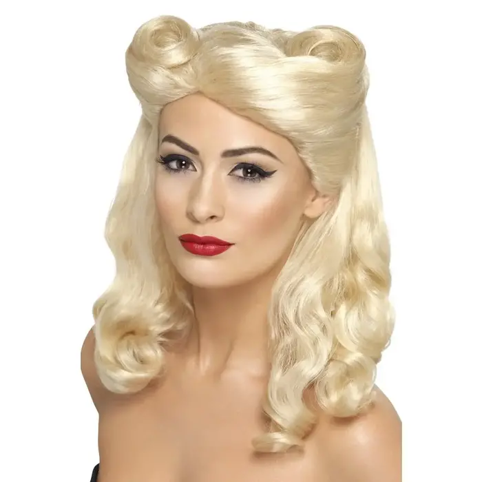 Pruik 40's Pin Up blond met krullen DOOS 317