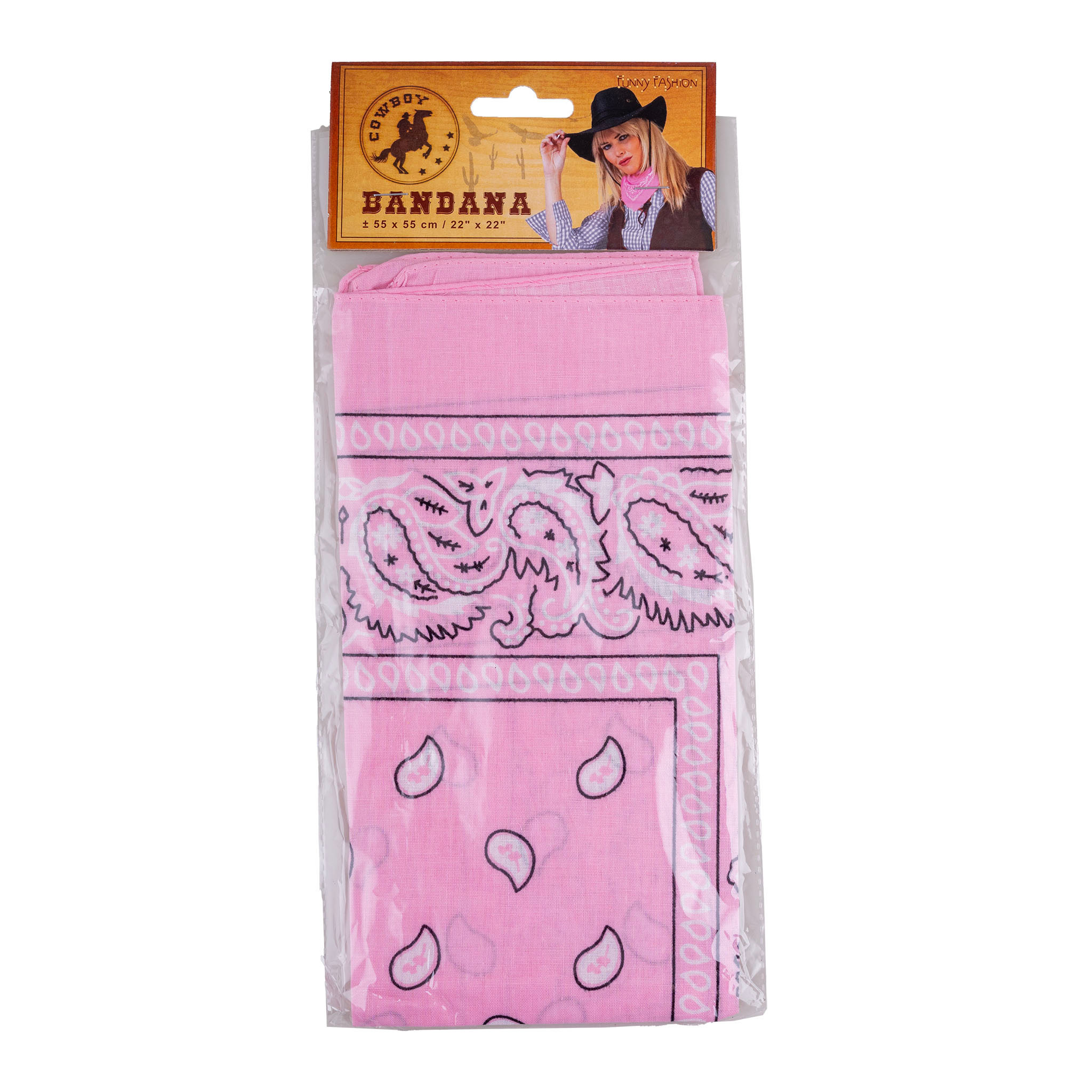 Boeren zakdoek bandanna cowboy western roze 54 x 54cm