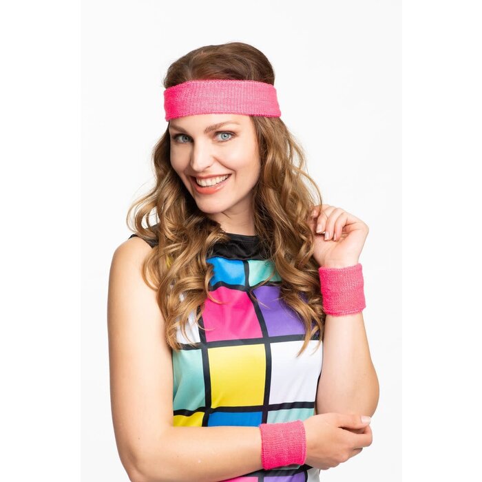 Zweetbanden set fluo neon roze