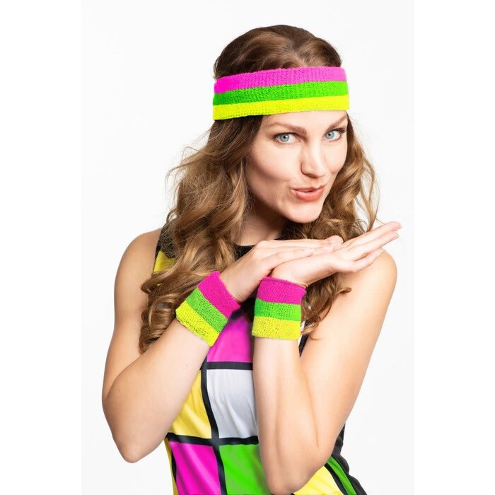 Zweetbanden set fluo neon multicolor roze groen geel