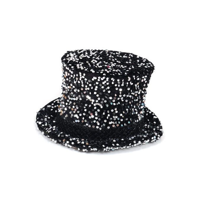 Feestshop.be Luxe hoge hoed pailletten zilver