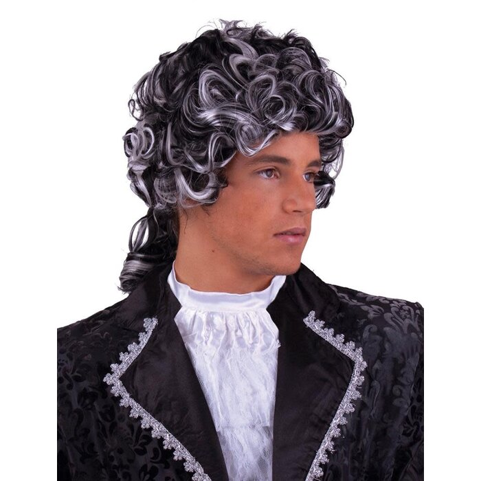 Pruik barok man zwart wit grijs