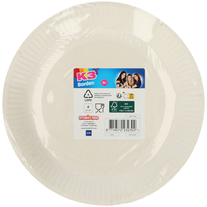Papieren borden K3 23 cm 8 stuks karton