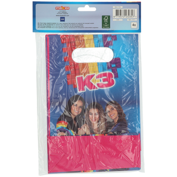 Cadeau uitdeel zakjes K3  4 stuks 22 x 15cm